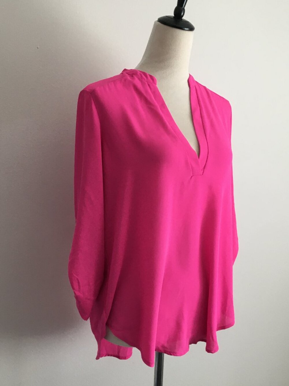 LUSH Nordstrom Bright Pink V Neck Roll Tab Long Sleeve Shirt